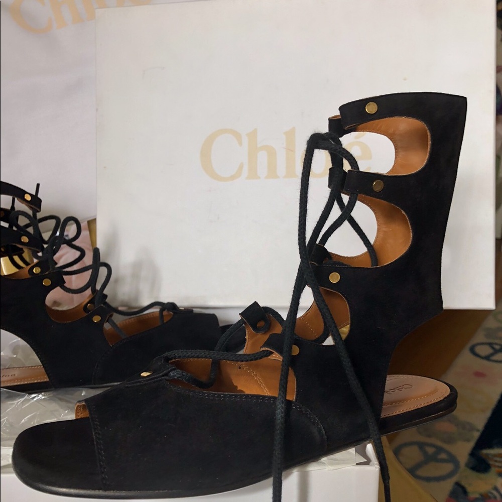 CHLOÉ black suede gladiator sandals - Picture 3 of 5